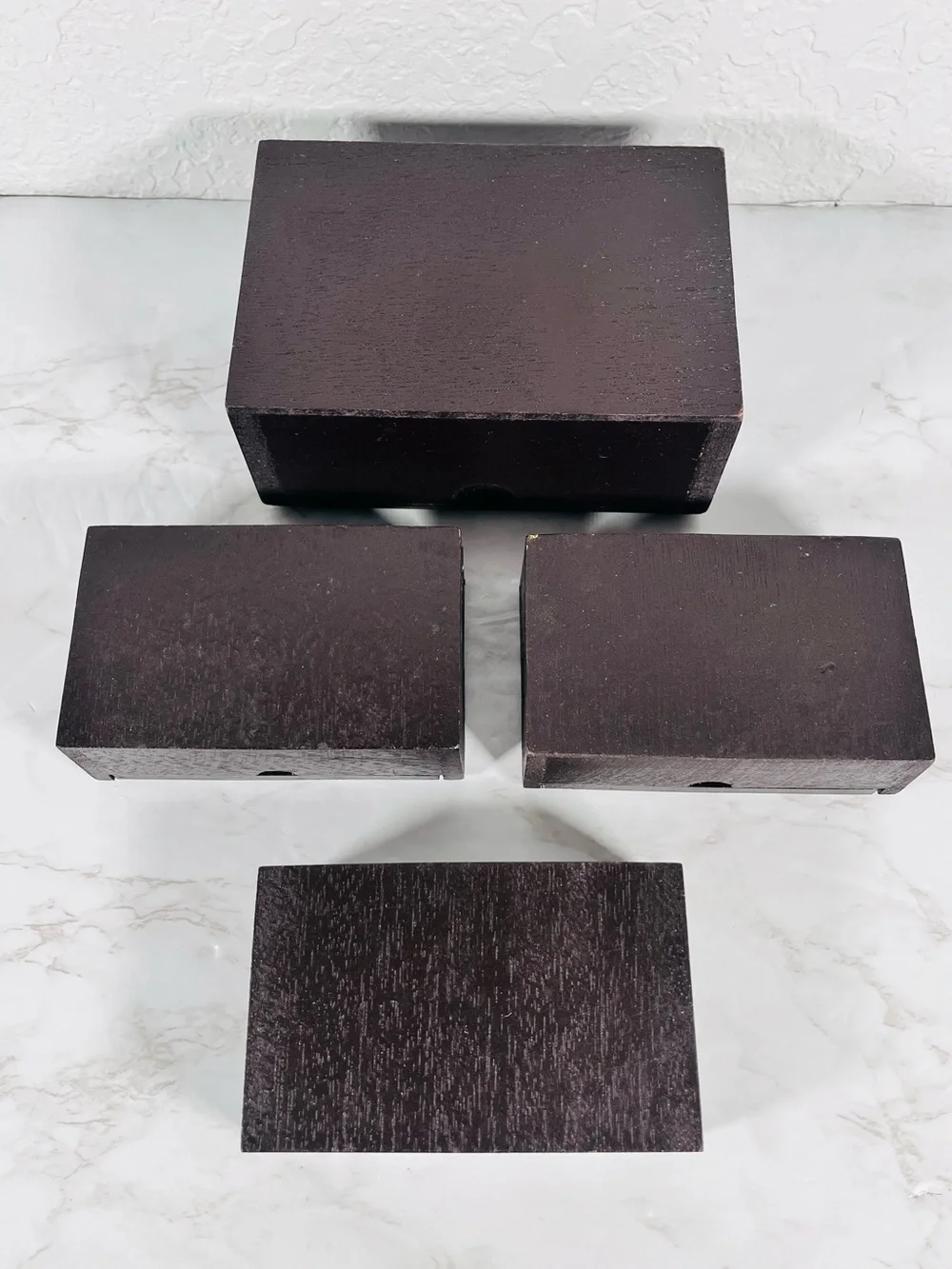 4 Vintage Thai Teak Wood and Silver Trinkets Boxes